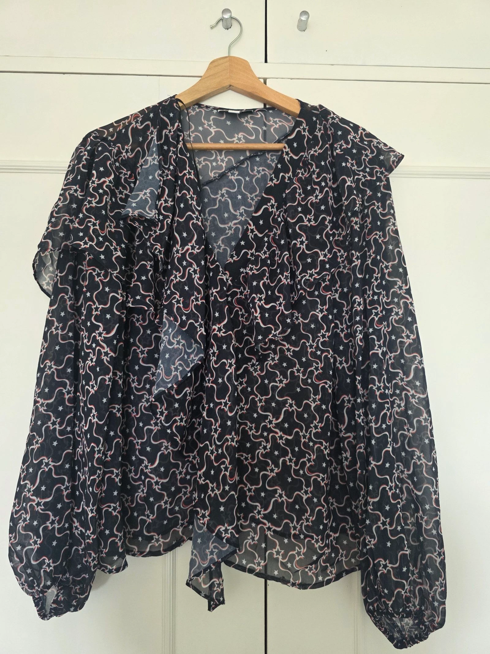 Blusa Folhos Assimétrica Azul Vermelha Branca | Topshop | T.42